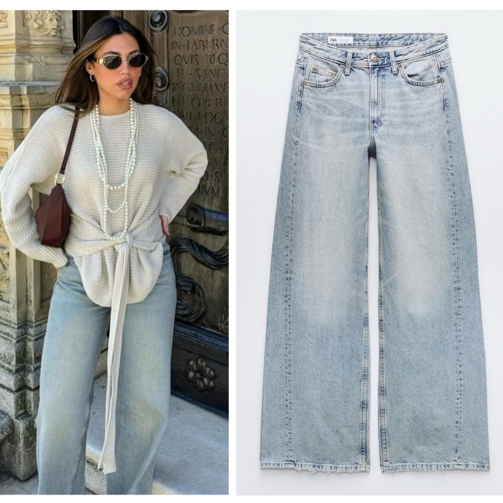 ZARA mid rise wide leg jeans blogger favorite